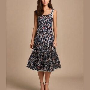 Isabel Garcia Floral Midi Dress Trumpet Hem Size Large